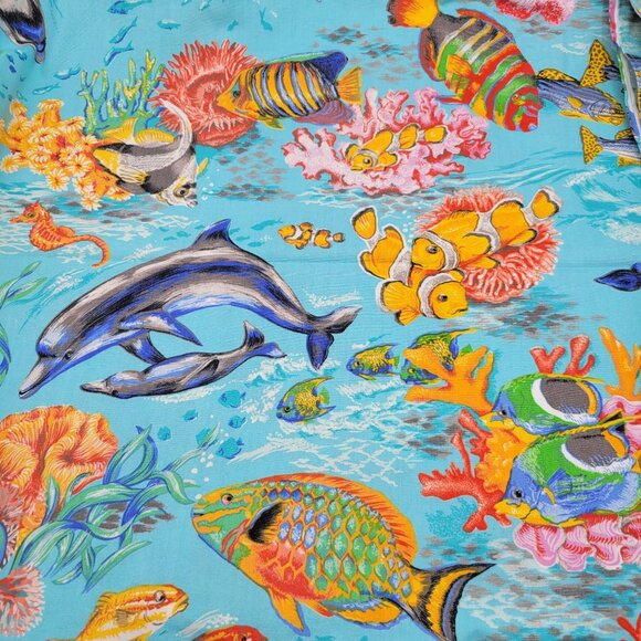 Colorful Ocean Life Cotton Fabric Cranston Print Works Fish Coral 1 Yard - Picture 1 of 6